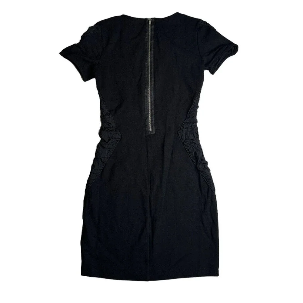 Womens Parker Black Side Ruching V-Neck Bodycon Dress Back Zipper Stretch Size S